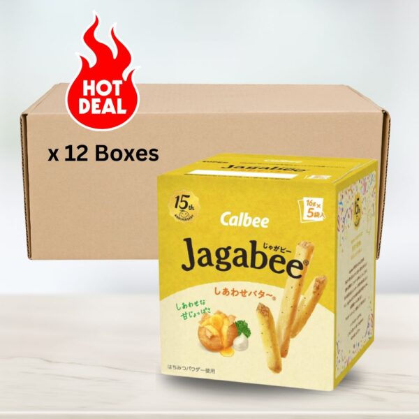 [CARTON DEAL] Calbee Jagabee Potato Sticks Snack Happy Butter : 12 Boxes x 80g (5pkts x 16g)