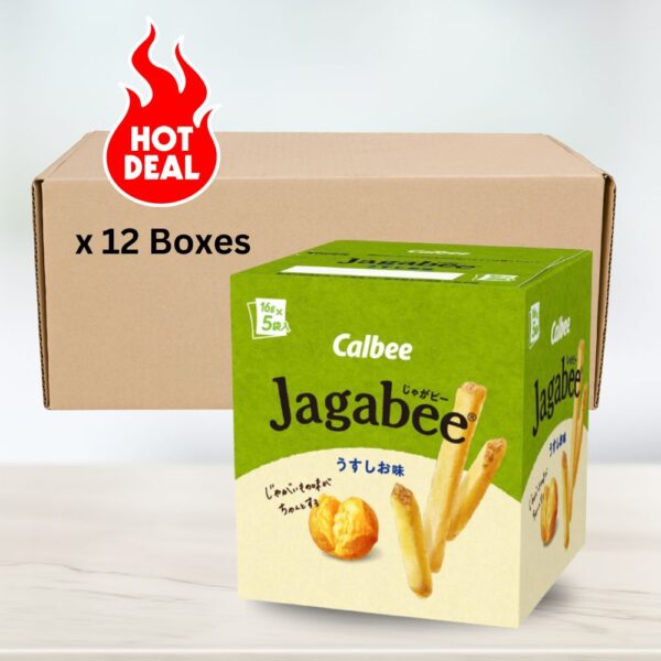 [CARTON DEAL] Calbee Jagabee Potato Sticks Snack Lightly Salted : 12 Boxes x 80g (5pkts x 16g)